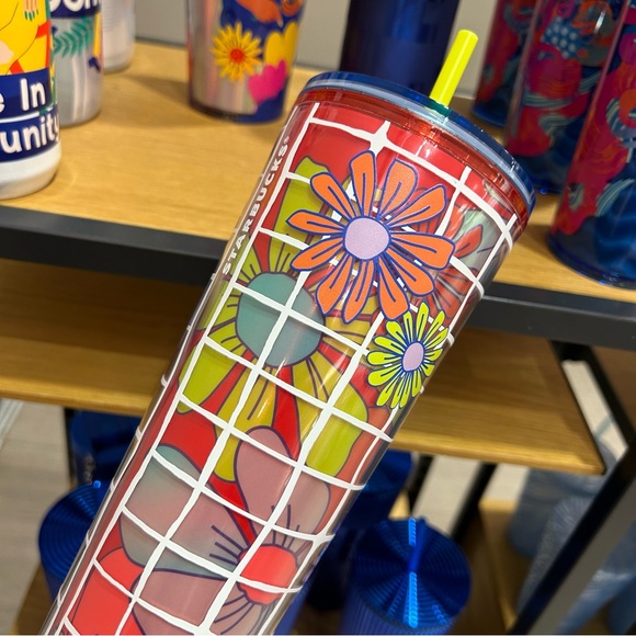 Starbucks Floral Stripped Cold Cup Insulated Iridescent Tumbler Venti 24oz New - Picture 14 of 16